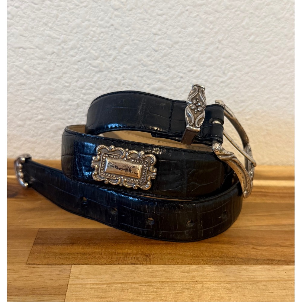Vintage Fossil Black Leather Western Concho Belt Silver BT325500102 Medium